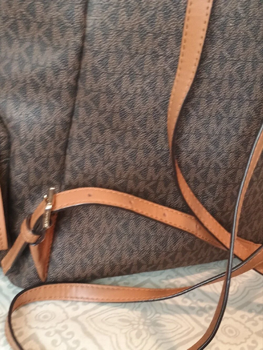 Michael Kors Brown & Tan Logo Backpack with Gold Accents